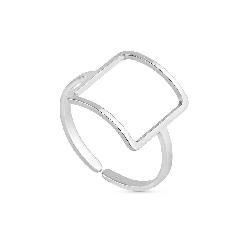 Anel Jade aço inoxidável formato quadrado vazado ajustável