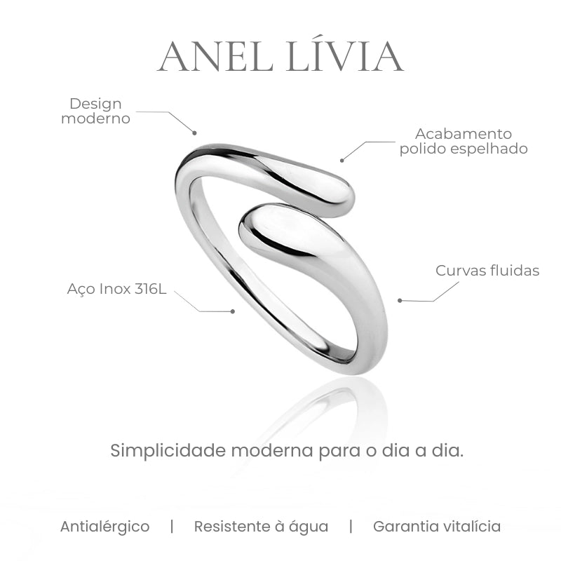 Detalhes do Anel Lívia - aço inox 316L design em curvas fluidas