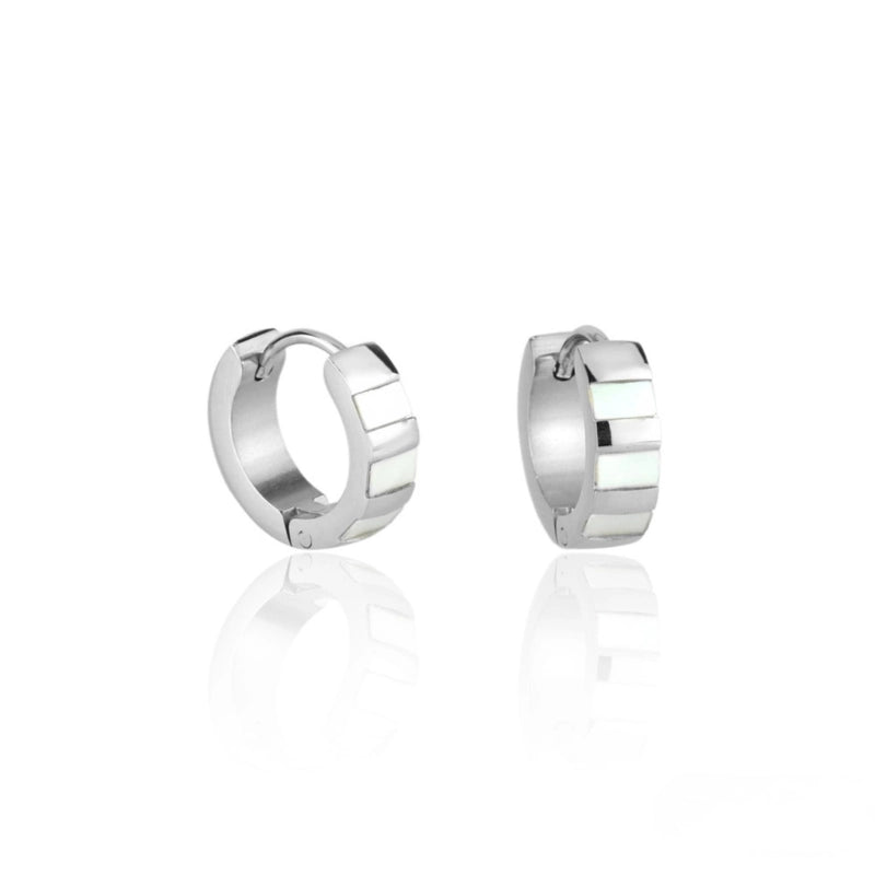 Brinco feminino argola Betina com madrepérola em aço inoxidável 316L - Only Steel
