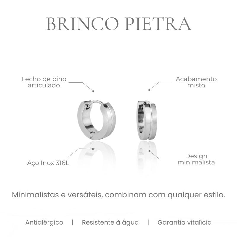 Brinco Pietra argolinha pequena acabamento misto fosco e polido em aço inoxidável 316L - especificações