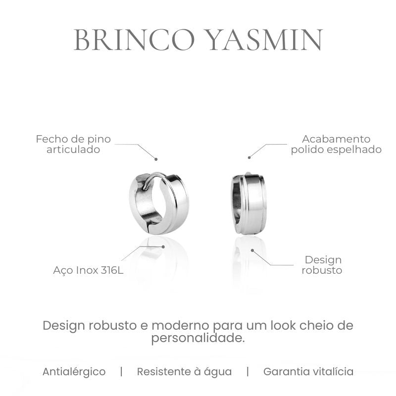 Brinco Yasmin argolinha grossa acabamento polido espelhado em aço inoxidável 316L - especificações