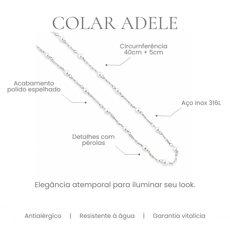 Colar Adele de pérolas em aço inoxidável 316L - especificações