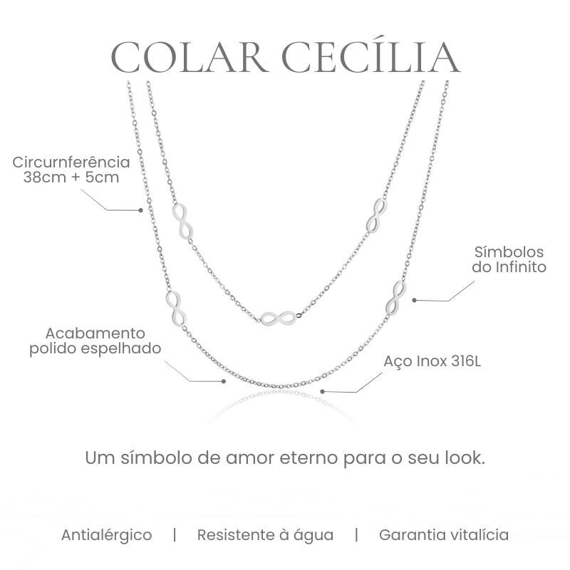 Colar Cecília infinito em aço inoxidável 316L - especificações