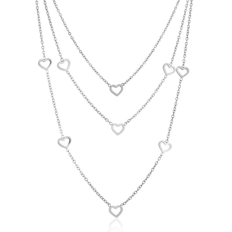 Colar feminino Nina multicamadas coração em aço inoxidável 316L - Only Steel