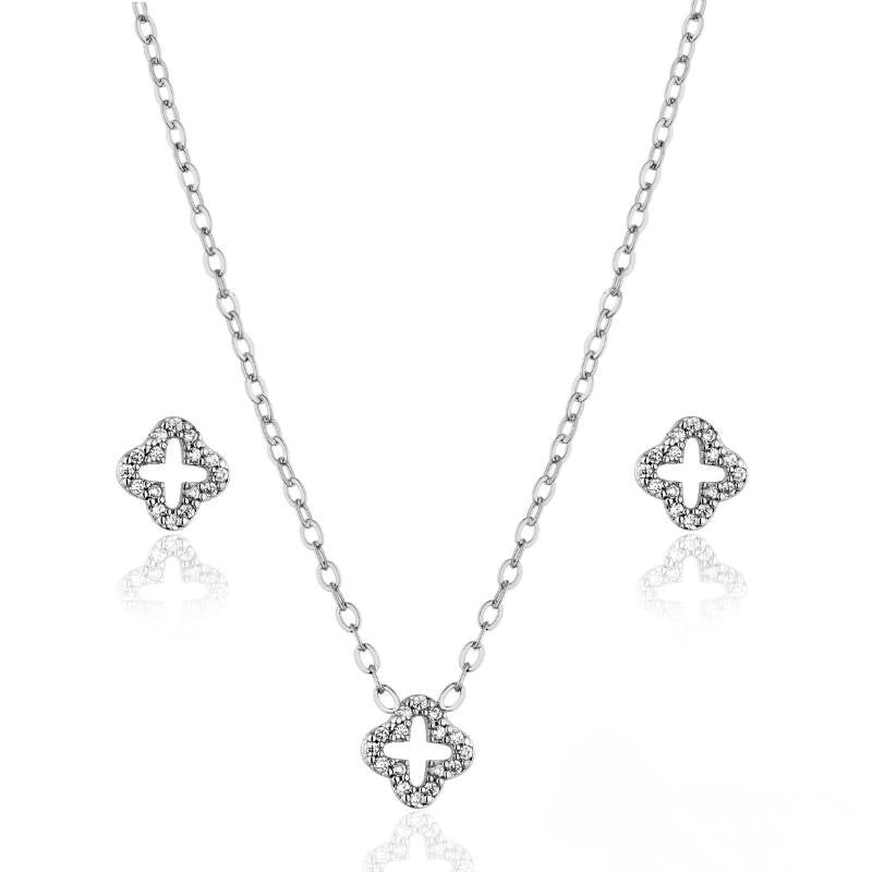 Conjunto colar e brinco Liz trevo com zircônias em aço inoxidável 316L - Only Steel