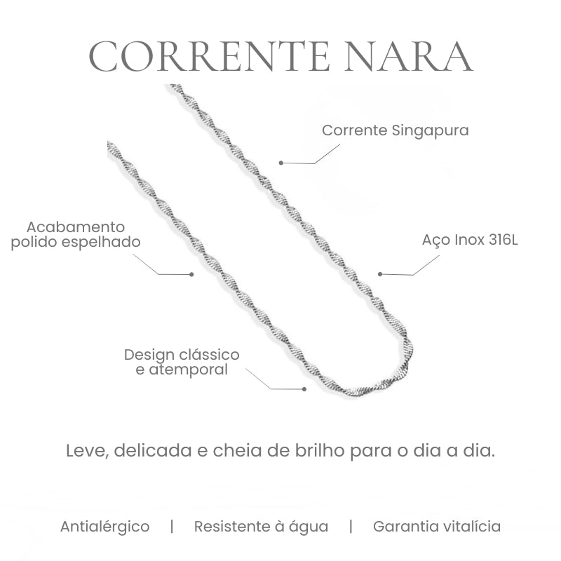 Corrente Nara estilo Singapura em aço inoxidável 316L - especificações