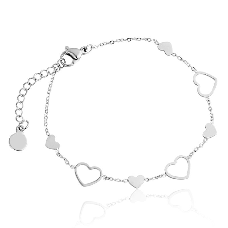 Pulseira feminina corações Fiona em aço inoxidável 316L prateado - Only Steel