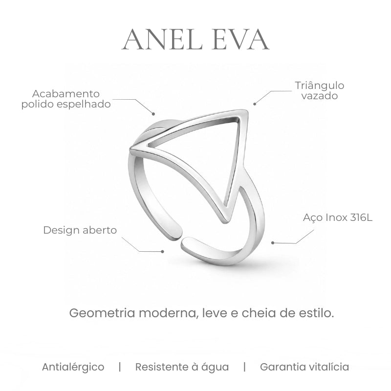 Detalhes do Anel Eva - aço inox 316L triângulo vazado design aberto