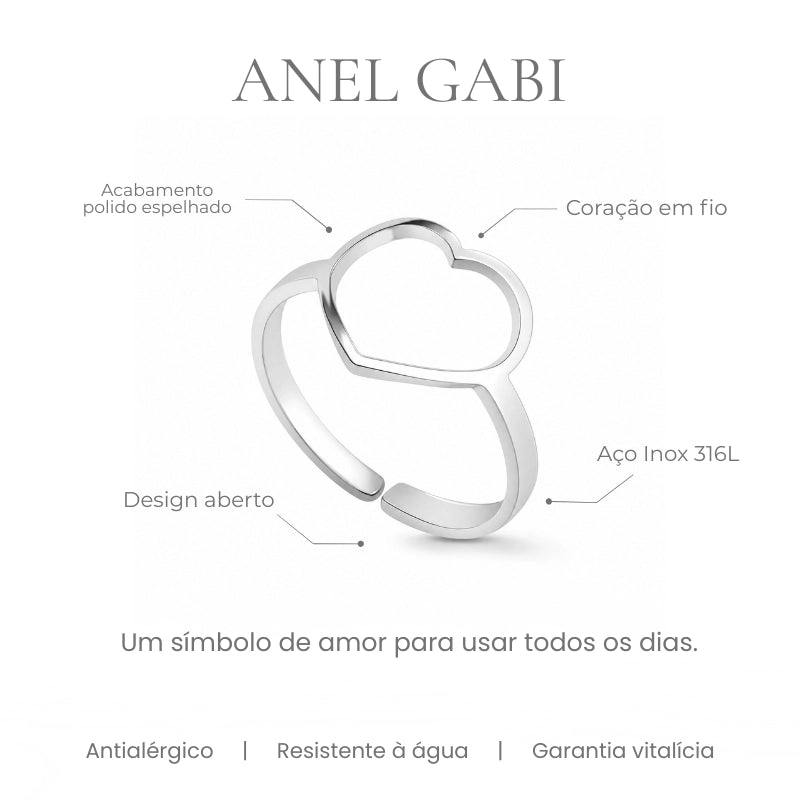 Detalhes do Anel Gabi - aço inox 316L formato coração ajustável
