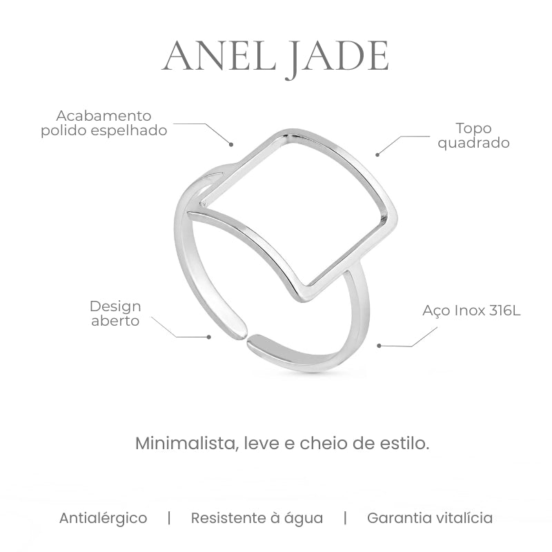 Detalhes do Anel Jade - aço inox 316L topo quadrado design aberto