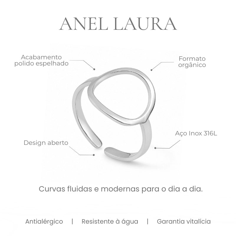 Detalhes do Anel Laura - aço inox 316L, antialérgico, resistente à água
