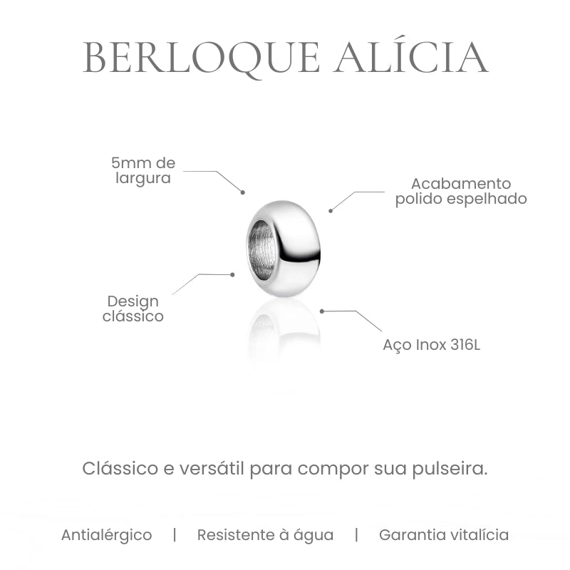 Berloque Alícia separador liso clássico em aço inoxidável 316L - especificações