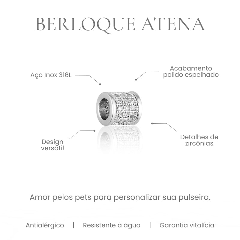 Berloque Atena separador tubo cravejado com zircônias em aço inoxidável 316L - especificações