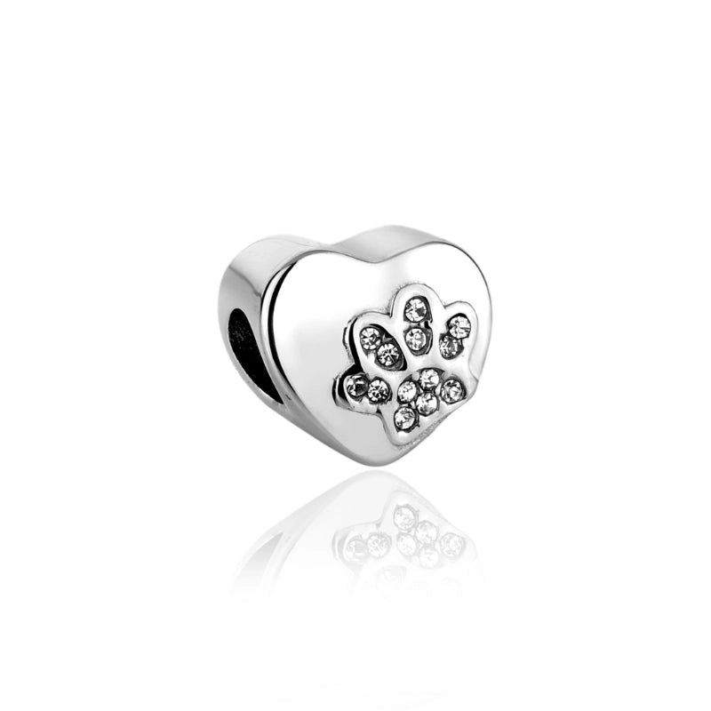 Berloque feminino Lupita coração com pata de cachorro em aço inoxidável 316L - Only Steel