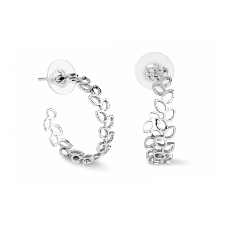 Brinco feminino vazado argola Flora em aço inoxidável 316L prateado - Only Steel