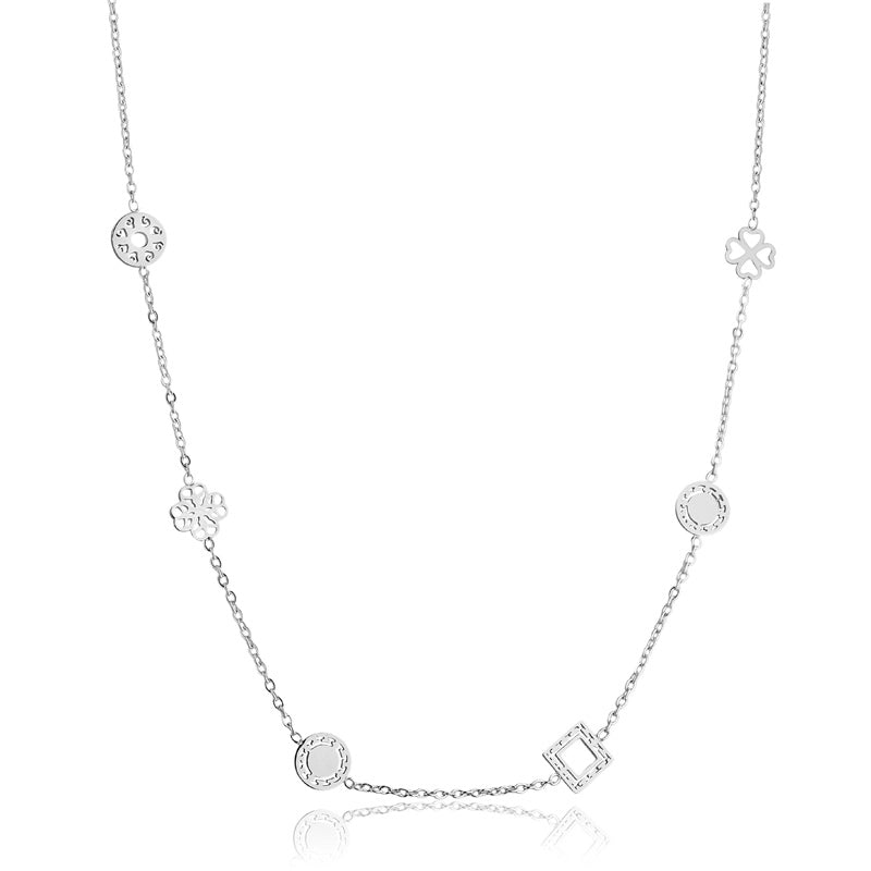 Colar feminino Alina com pingentes variados em aço inoxidável 316L - Only Steel
