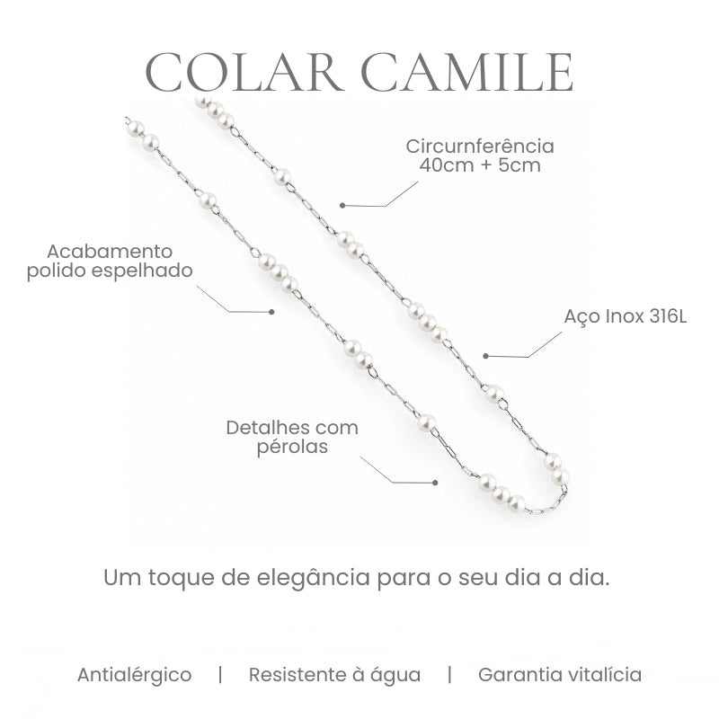Colar Camile pérolas em aço inoxidável 316L - especificações