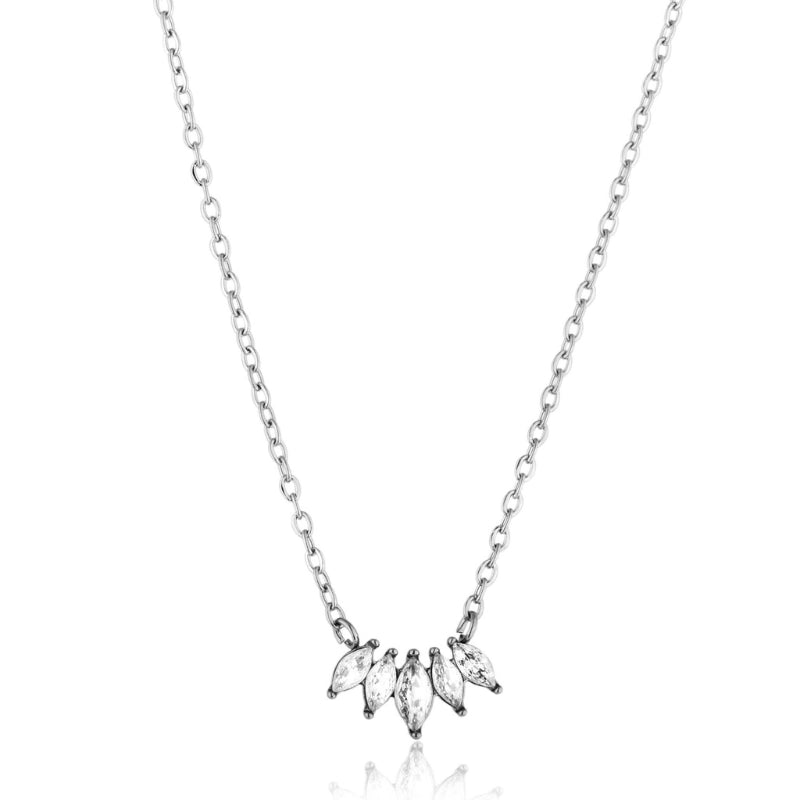 Colar feminino Cristal meia-lua com zircônias em aço inoxidável 316L - Only Steel