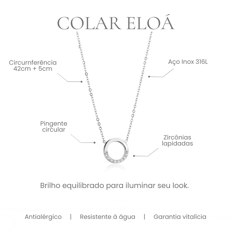 Colar Eloá círculo minimalista em aço inoxidável 316L - especificações