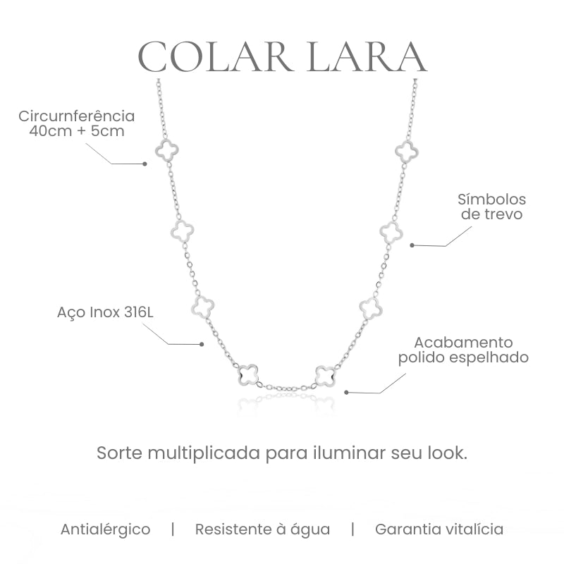 Colar Lara de trevos em aço inoxidável 316L - especificações
