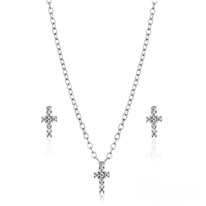 Conjunto colar e brinco Melissa cruz com zircônias em aço inoxidável 316L - Only Steel
