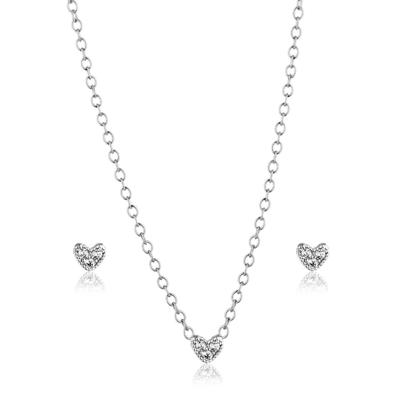 Conjunto colar e brinco Mila coração com zircônias em aço inoxidável 316L - Only Steel