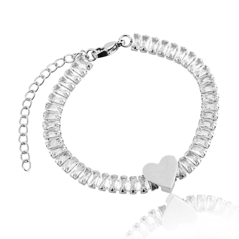 Pulseira feminina riviera Mel com coração em aço inoxidável 316L prateado - Only Steel
