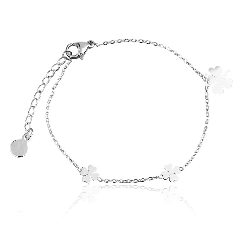 Pulseira feminina trevo de quatro folhas Olívia em aço inoxidável 316L prateado - Only Steel