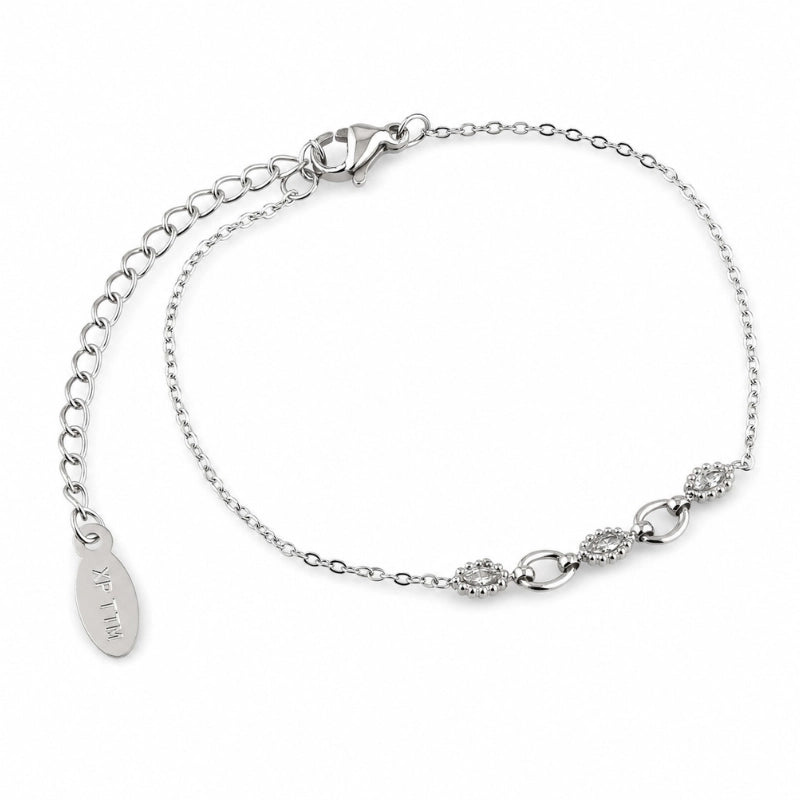 Pulseira feminina delicada Vivi com zircônia em aço inoxidável 316L prateado - Only Steel