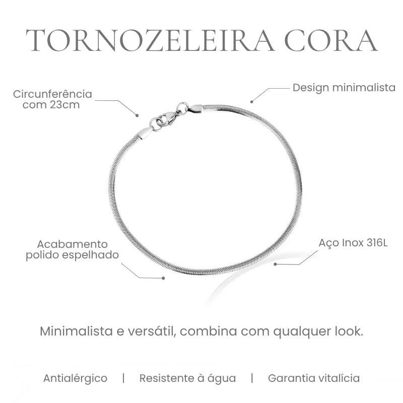 Tornozeleira Cora minimalista elos de cadeado em aço inoxidável 316L - especificações