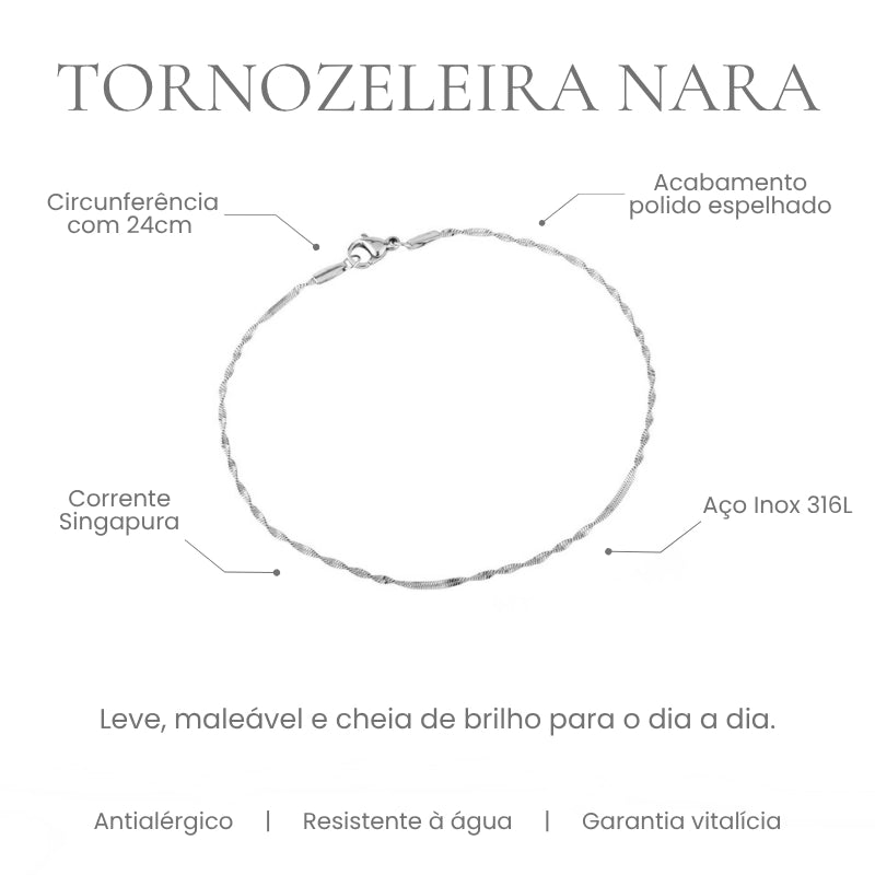 Tornozeleira Nara corrente Singapura em aço inoxidável 316L - especificações